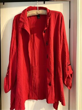 Ali Miles Red Textured Button-Front Jacket